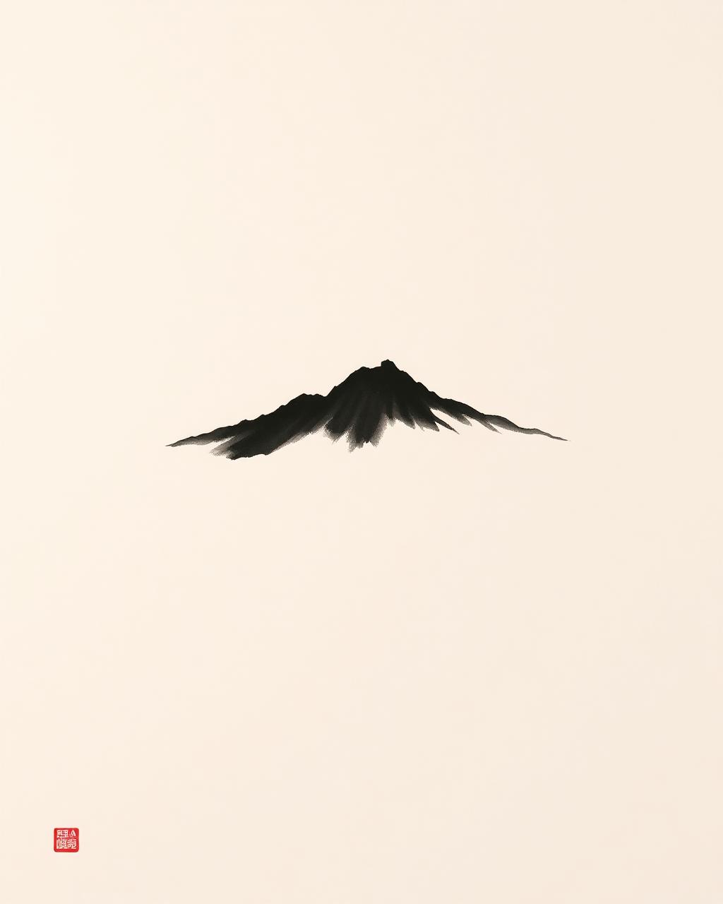 Sumi-e ink painting of an abstract mountain silhouette